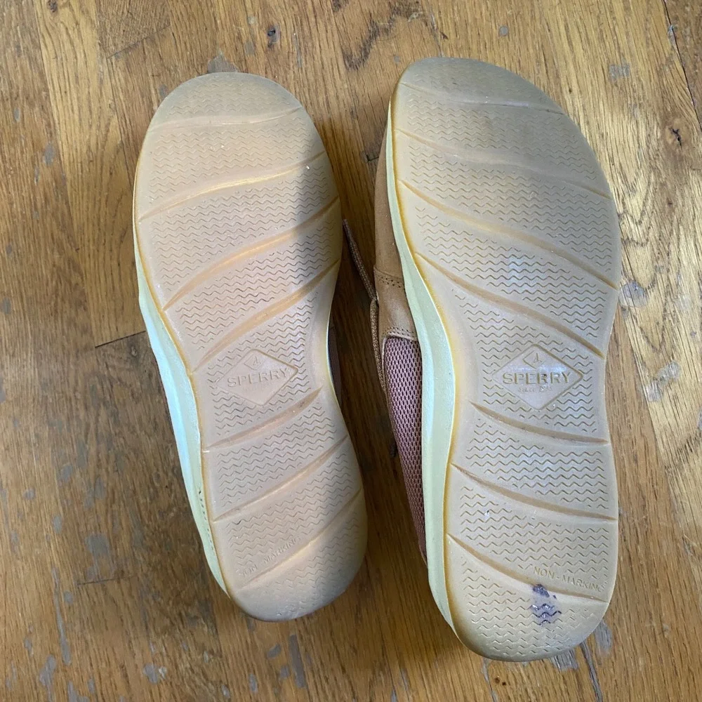 Sperry Boat Shoes Men 10.5 Tan Leather Mesh Memory Foam Classic Loafers STS17627